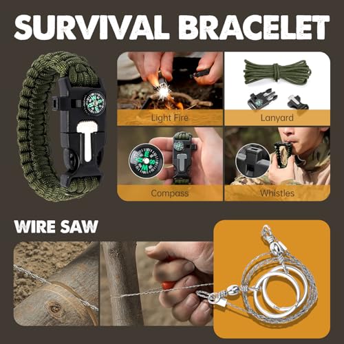 Gifts for Men Him Dad, Survival Kit and Equipment 25 Pcs, Valentines Gifts for him, Christmas Stocking Stuffers,Camping Es...
