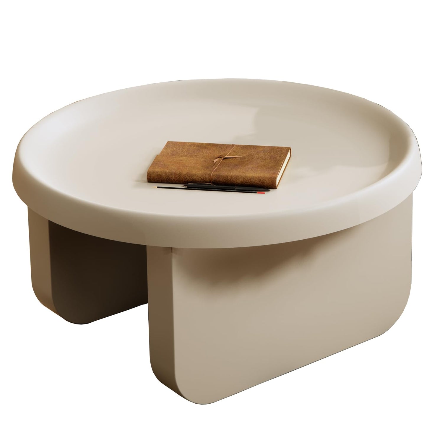 BUZUEY White Round Coffee Table, Modern Metal Center Table, Unique Circle Design for Living Room, Nested Design with Large and Small Tables