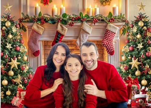 Dudaacvt 8x6ft Christmas Photography Backdrops Christmas Fireplace Decoration Background Family Party Banner Photo Booth P...