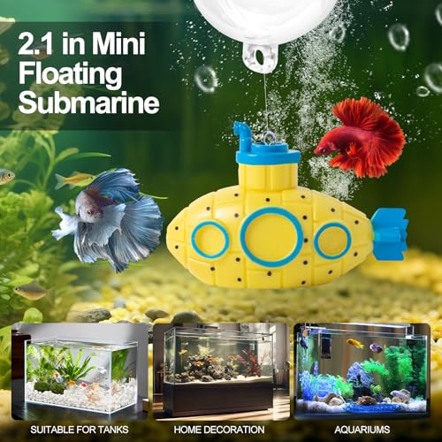 CousDUoBe 2.1 in Mini Floating Submarine Fish Tank Decoration Set，Cute Retro Submarine Set and Floating Diver,Aquarium Dec...
