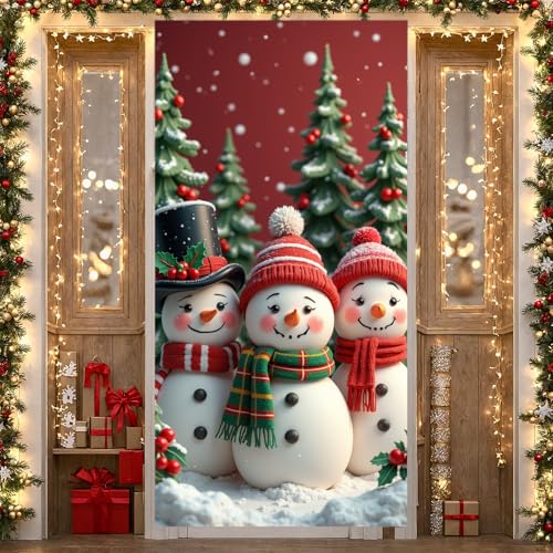 Christmas Door Cover Decorations Snowman Christmas Door Banner Sign Snowman Xmas Tree Snowflake Door Hanging Wall Banner P...