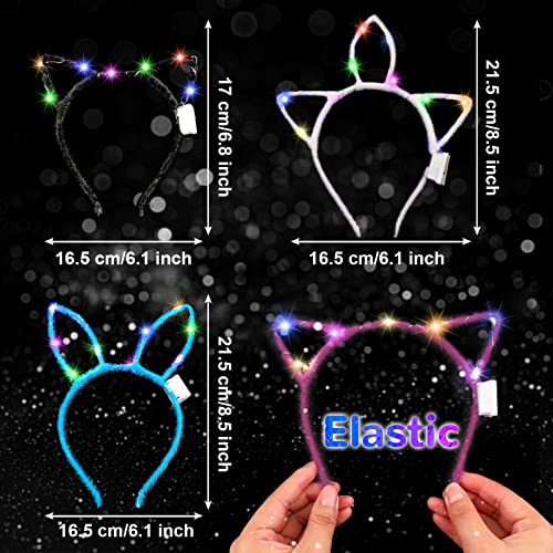 Janinka 60 Pcs Glow in the Dark Headbands Set, Cat Ear Headband Unicorn Rabbit Bunny Lighted Ear Headband Bulk for Women G...