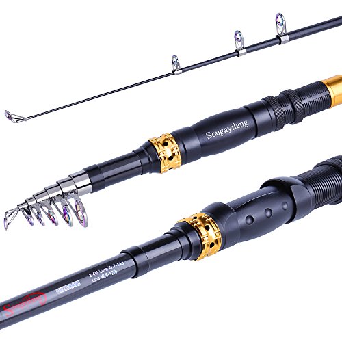 Sougayilang Telescopic Fishing Rod - 24 Ton Carbon Fiber Ultralight Fishing Pole with CNC Reel Seat, Portable Retractable ...
