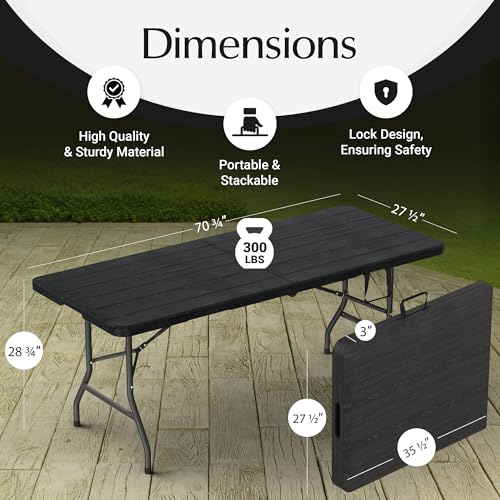 6 Feet Foldable Table with Built in Handle & Steel Legs | 6FT Heavy Duty Folding Portable | Perfect for Party, Dining, Wed...
