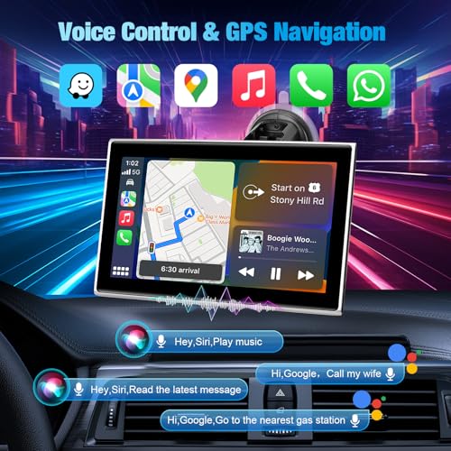 7" Portable Wireless CarPlay Screen for Car – Apple CarPlay & Android Auto, HD Touch Screen Car Stereo, Bluetooth, GPS Nav...