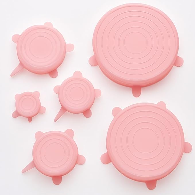 Stretchable Silicone Lids - Set of 6 Reusable Food Covers in One Color - BPA-free, Airtight & Leakproof - Microwave, Freezer & Dishwasher Safe - Eco-Friendly Silicone Stretch Lids (PINK)