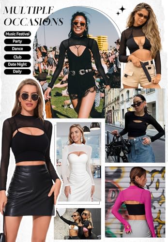 Zando Sheer Bolero Shrug for Women - Mesh Crop Tops Open Front Sexy Rave Outfits Long Sleeve Workout Top Beach Arm Cover Up