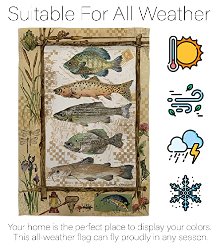 Breeze Decor HS109056-BO-02 Fishing Adventures Nature Outdoor Decorative Vertical House Flag Set, 28"x 40" w/Flagpole, Mul...