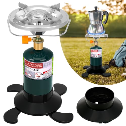 Camping Stove Propane Burner, Portable Camp Stove with Foldable Gas Tank Base, Adjustable Flame Backpacking Cooker for Cam...
