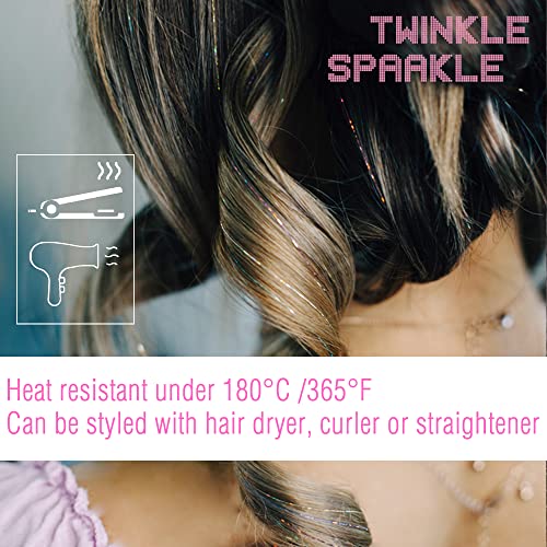 6 Pcs Clip in Hair Tinsle Kit, 19.6 Inch Heat Resistant Glitter Tinsel Hair Extension Clips, Fairy Sparkle Strands Festiva...