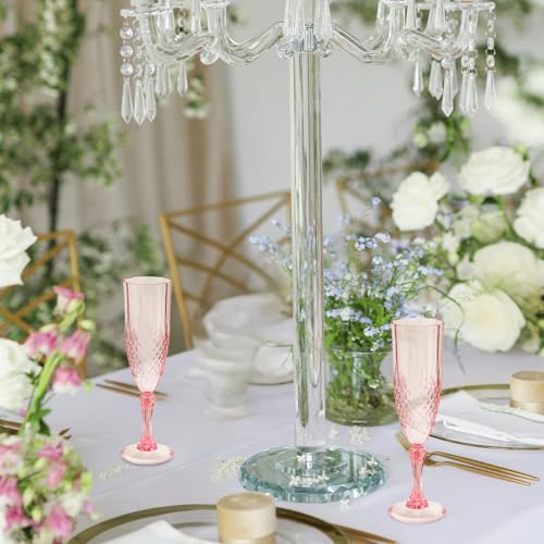 24PCS Plastic Champagne Flutes,7.1Oz Acrylic Pink Wine Glasses Goblets Reusable Drinking Champagne Glasses for Wedding ,Sh...