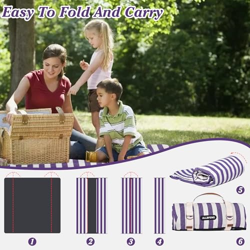 ALLBFENG 60”x 80” Picnic Blanket Waterproof and Foldable Beach Blanket, 5-Layer Outdoor Mat with Carry Strap for 6 to 8 Ad...
