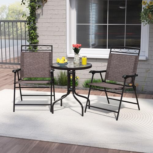 Goplus Bistro Table and Chairs Set of 2, Outdoor 3 Piece Patio Bistro Set with 1.57” Umbrella Hole, Tempered Glass Tableto...