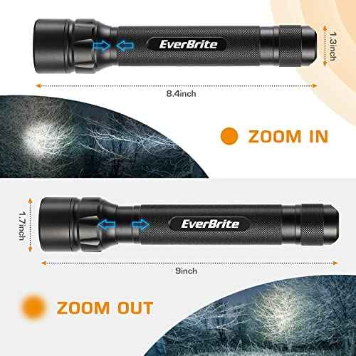 EverBrite Ultra Bright Tactical Flashlight, 600 Lumen Zoomable Adjustable Focus, 4 Light Modes, Heavy-Duty Aluminum Flashlight for Hurricane Supplies Camping, 3C Alkaline Batteries Included