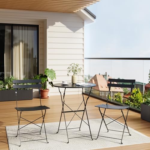 GarveeLife 3-Piece Folding Bistro Set, Foldable Patio Furniture Set with Premium Frame, Outdoor Bistro Table and Chairs Se...