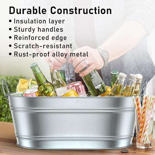 Ice Bucket - Beverage Tub Beer Ice Buckets for Parties- 6.2 Gallon (23 L)- Champagne and Wine Buckets with Handles - Cheer...