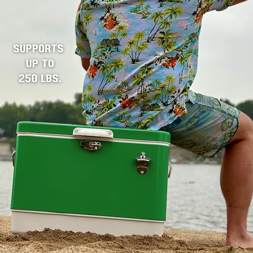 FSE Hard-Sided 54 Qt. / 80 Can Metal Cooler, Two-Tone Gray Camo and Black, Durable Outdoor Beverage Cooler with Latch Clos...