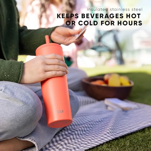 Simple Modern Insulated Tumbler with Lid and Straw | Iced Coffee Cup Reusable Stainless Steel Water Bottle Travel Mug | Gi...