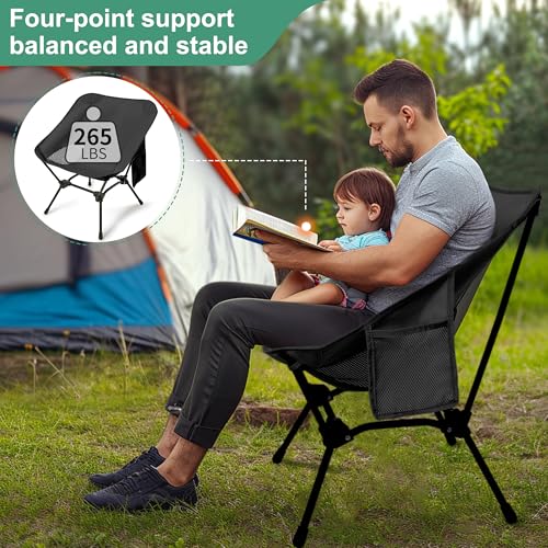 Lightweight Camping Chairs with Adjustable Height, Portable Camping Chairs for Adults with Carry Bag and Side Pockets, Fol...