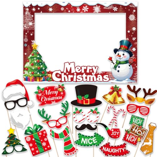 Christmas Photo Booth Props Party Decorations with Photo Frame, Christmas Party Selfie Accessories for Xmas Holiday Party ...