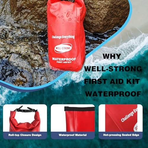 WELL-STRONG Waterproof First Aid Kit Roll Top Boat Emergency Kit with Waterproof Contents for Fishing Kayaking Boating Swi...