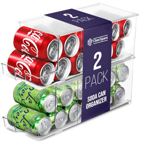 ClearSpace Soda Can Organizer & Soda Can Dispenser for Refrigerator - Fridge Organizer & Stackable Drink Organizer for Fri...