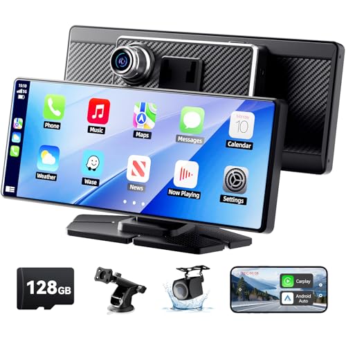 TERUNSOUl Carplay Screen for Car, 8.1" HD Portable Touch Screen Car Stereo with Android Auto, 4K Dash Cam, 1080P Backup Ca...