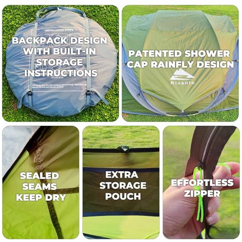 4/6 Person Easy Pop Up Tent, Waterproof, Automatic Setup,2 Doors-Instant Family Tents for Camping, Hiking & Traveling