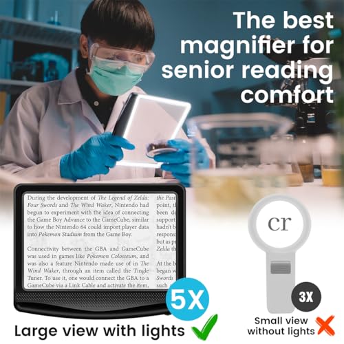 Rechargeable 5X Magnifying Glass for Reading, Large Bright Full Page Magnifier with Light, Handheld LED Dimmable Lighted, ...