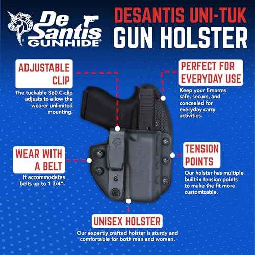 DeSantis Uni-Tuk Gun Holster, Built-in Spur, Fits 43, 43X, 43X MOS with or Without RED DOT Sight, IWB Holster, Adjustable and Tuckable 360-C Clip, Right Fitment, Black