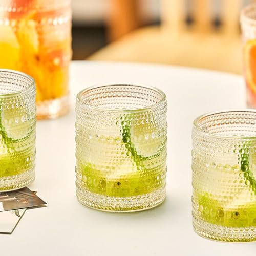 Hobnail Drinking Glasses Set of 6, 10 oz, Cocktail Glasses Vintage Glasses Drinking Set Glass Cups Mixed Drinkware Set Vin...