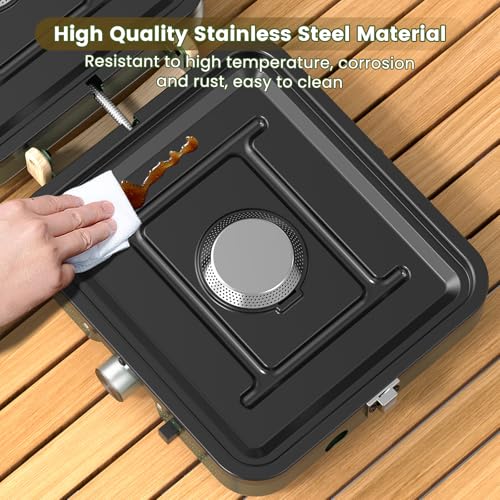 OGERY 2-Burner Foldable Camping Stove with Griddle (Textured & Smooth) and Carrying Bag, Portable Propane Camp Stove with ...
