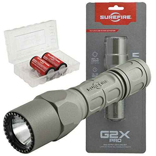 SureFire G2X Pro 600 Lumen Tactical EDC Flashlight Bundle with 2 Extra CR123A Batteries and Lightjunction Battery Case (Green)