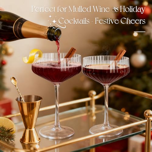 VIMERPA Coupe Glasses, 10oz Ribbed Coupe Martini Glass Set of 4, for Martini Cocktail, Wine, Champagne, Espresso, Crystal ...