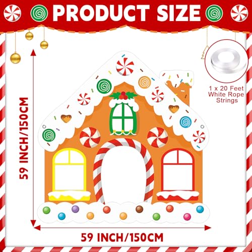 Large Christmas Gingerbread House Photo Booth Props - Fabric Backdrop, Door Banner Decorations for Winter Xmas Holiday Par...