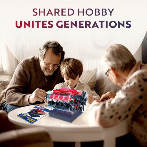 Playz V8 Combustion Engine Model Kit That Runs - Build Your Own STEM Mini V8 Model Engine Kit for Adults & Kids Age 12+, V...