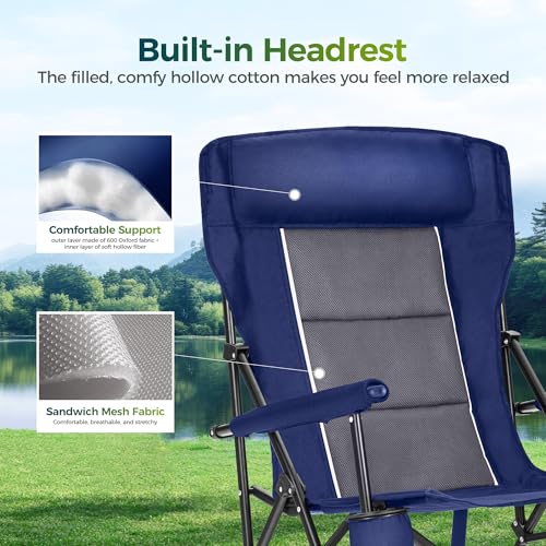ALPHA CAMP Oversized Folding Camping Chairs High Backrest Heavy Duty Lawn Chairs for Adults Support 500 LBS Portable Camp ...