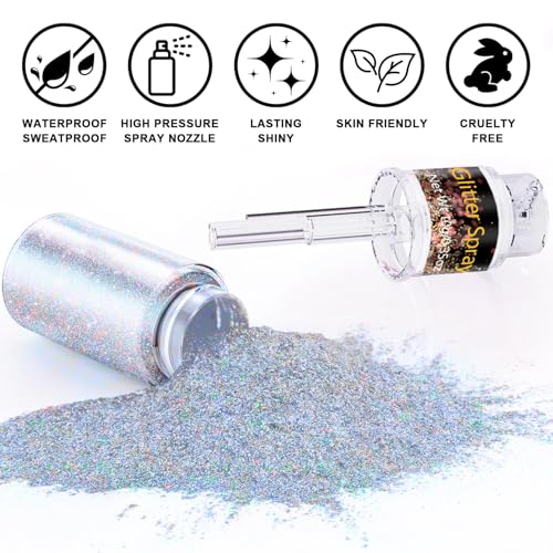 Hair and Body Glitter Spray, 1PC Glint-Rainbow Glitter Hairspray Dry Powder Makeup for Clothes, Festival Rave Prom Loose S...