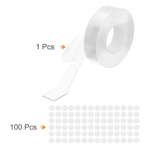 PATIKIL Double Sided Tape Heavy Duty, Transparent Nano Adhesive Mounting Tape for Picture Hanging Walls Decor, 1 Roll 5mx20mmx1mm Strip & 100 Pcs 8mmx1mm Circle