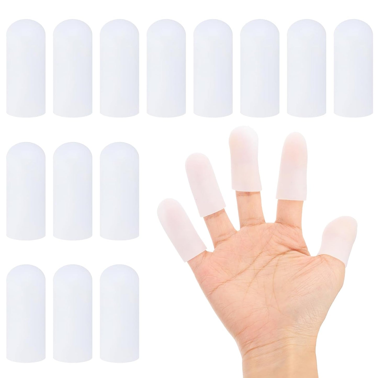 PATIKIL Gel Finger Cots 2"x0.79", 14 Pcs Silicone Finger Protector Support Finger Sleeve Cushions Thumb Protector Covers Fingertip Caps Gloves for Finger Cracking, White