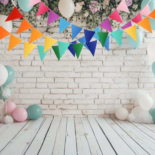 Alainzeo 48pcs Rainbow Pennant Banner, Triangle Bunting Flag Banners for Birthday Party Decoration, Baby Shower, Classroom...