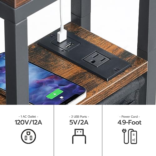 HOOBRO Foldable End Table with Charging Station, C Shaped Side Table with Storage Bag, Slide Under Sofa Couch Table for Sm...