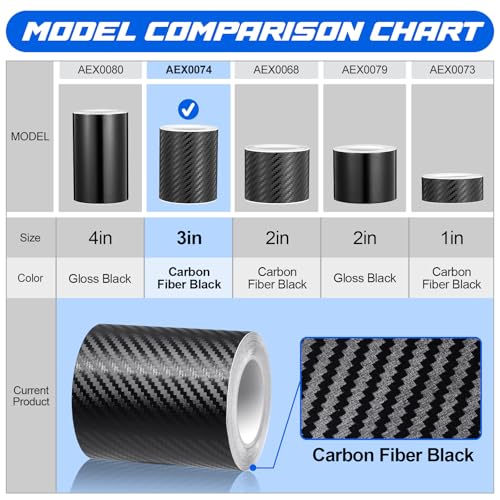 Spurtar Carbon Fiber Wrap Black Vinyl Wrap for Cars, 3 Inch x 20 ft Universal Chrome Delete Dry Carbon Fiber Tape Door Edg...