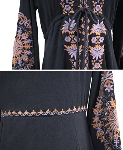 R.Vivimos Womens V Neck Bell Sleeve Vintage Floral Embroidered High Low Long Dresses