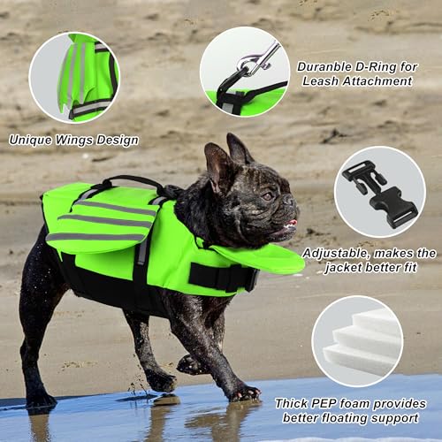Petglad Wings Dog Life Jacket Adjustable Dog Life Vest with Chin Float Reflective Stripes and Rescue Handles, High Buoyanc...