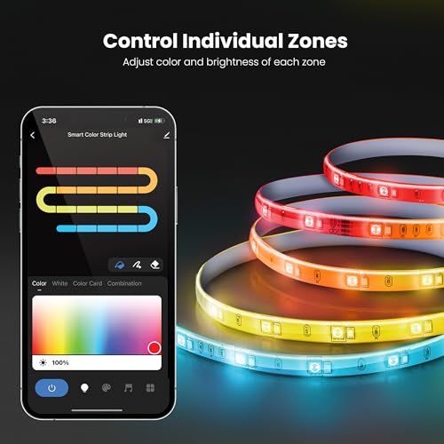 Feit Electric Smart Light Strip 16FT, Ultrathin RGBW Color Chasing LED Light Strip, 2.4GHz Wi-Fi Enabled, Works with Alexa...