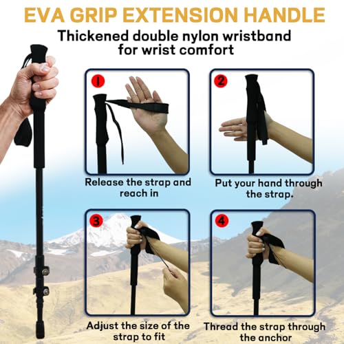 Hiking Poles 2 Pc - Collapsible Lightweight Carbon Fiber Trekking Poles, Adjustable & Telescopic for Backpacking, EVA Swea...