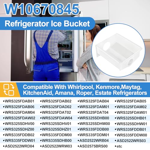 Upgraded W10670845 Refrigerator Ice Bucket Compatible with Whirlpool Ice Maker Replacement Parts WPW10670845 Removable Ice...
