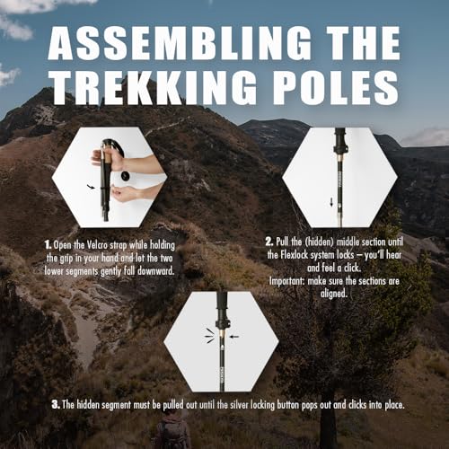 Carbon Fiber Trekking Poles - Ultralight Collapsible Hiking Poles with Cork Grip, Flip Locks, Adjustable Length, All-Terra...