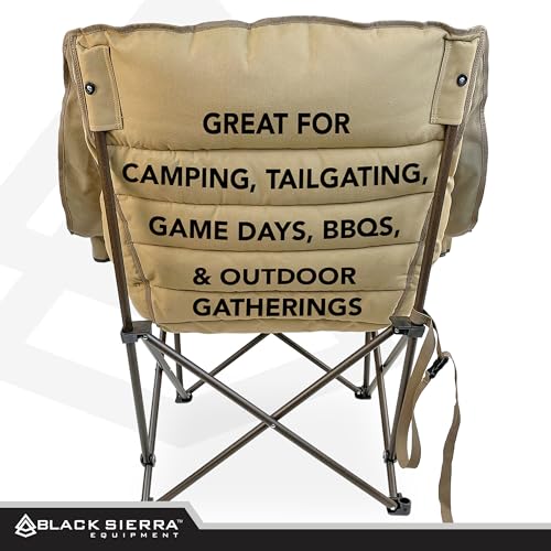 Black Sierra Deluxe Padded Camping Chair for Sports & Outdoors, Oversize XL Outdoor Folding Chair Supports 400 lbs, Heavy ...